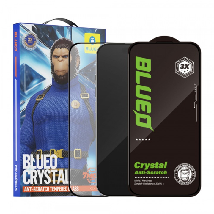 Folie de protectie Ecran Blueo Crystal Anti-Scratch pentru Apple iPhone 16 Pro Max, Sticla Securizata, Full Glue, Neagra