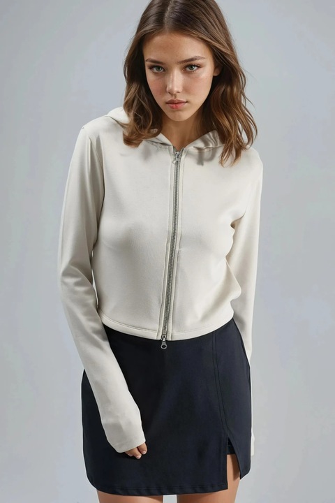 Hanorac dama Busem, jerseu, cu fermoar, bej