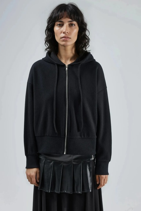 Hanorac dama Busem, jerseu, cu fermoar, negru