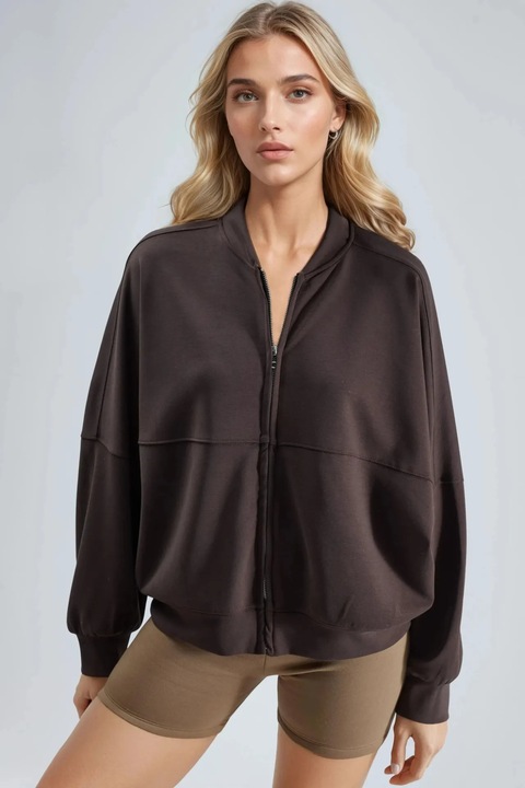 Hanorac dama Busem, jerseu, maro cafea, cu fermoar