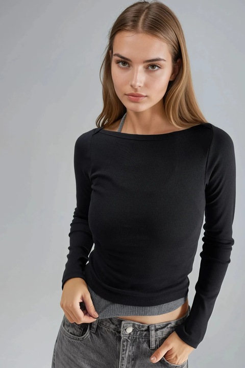 Bluza dama, Busem, Negru, Jerseu