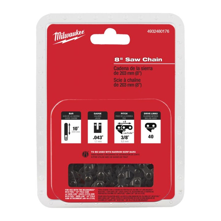 Lant de taiere Milwaukee 4932480176 pentru ferastrau cu acumulator M18 FHS20, 20cm, 3/8" LP, 33 linkuri