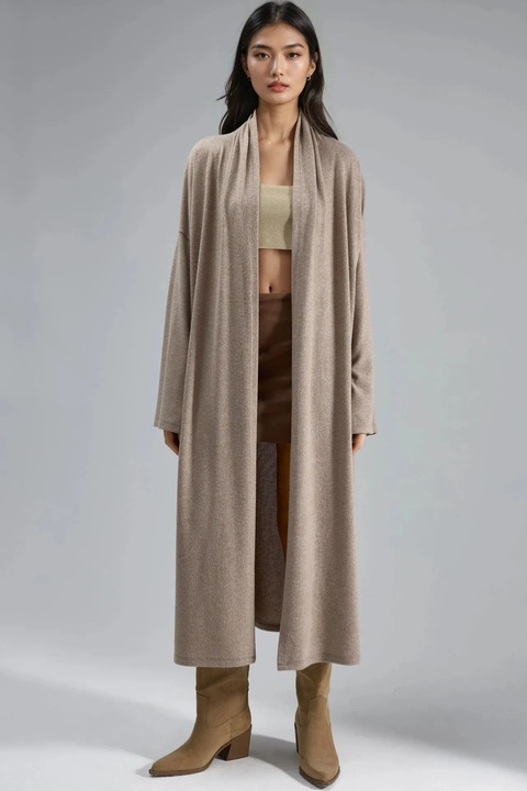Cardigan lung dama, Busem, tricot, bej natural, One Size INTL