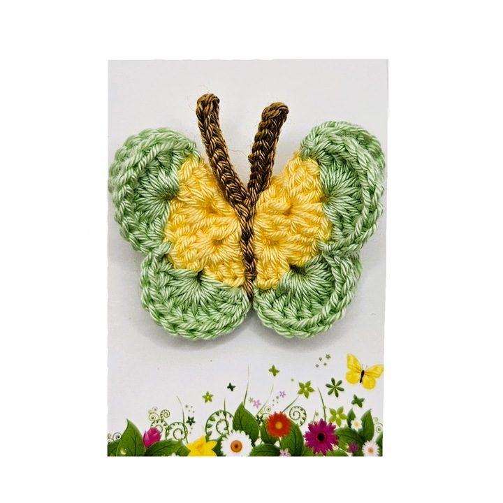 Martisor crosetat tip brosa - fluturas, verde, 5cm