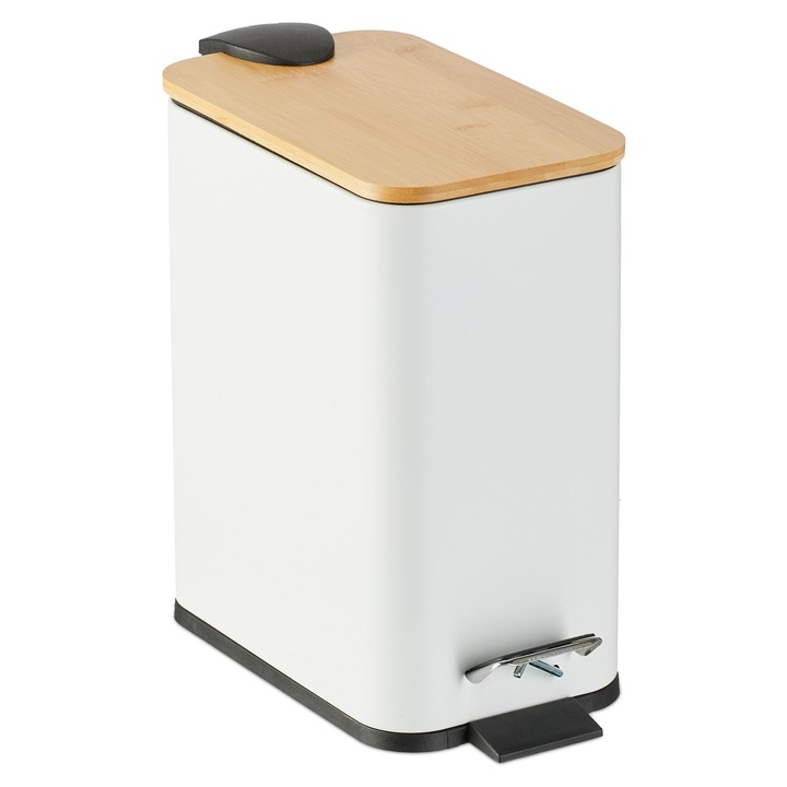 Cos de gunoi pentru baie Relaxdays, 5 l, alb, cu pedala, 28.5 x 14.5 x 27 cm