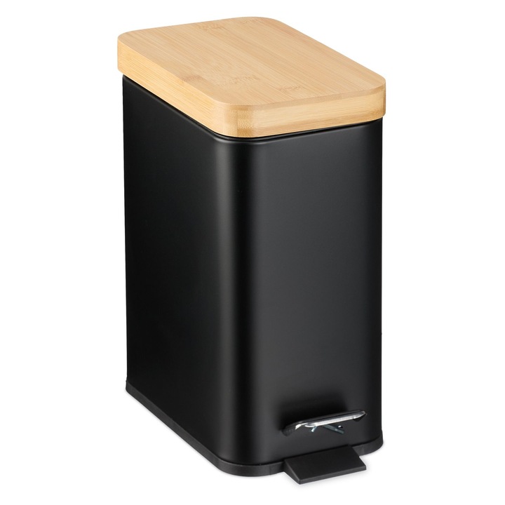 Cos de gunoi dreptunghiular, pentru baie, Relaxdays, negru, 5 l