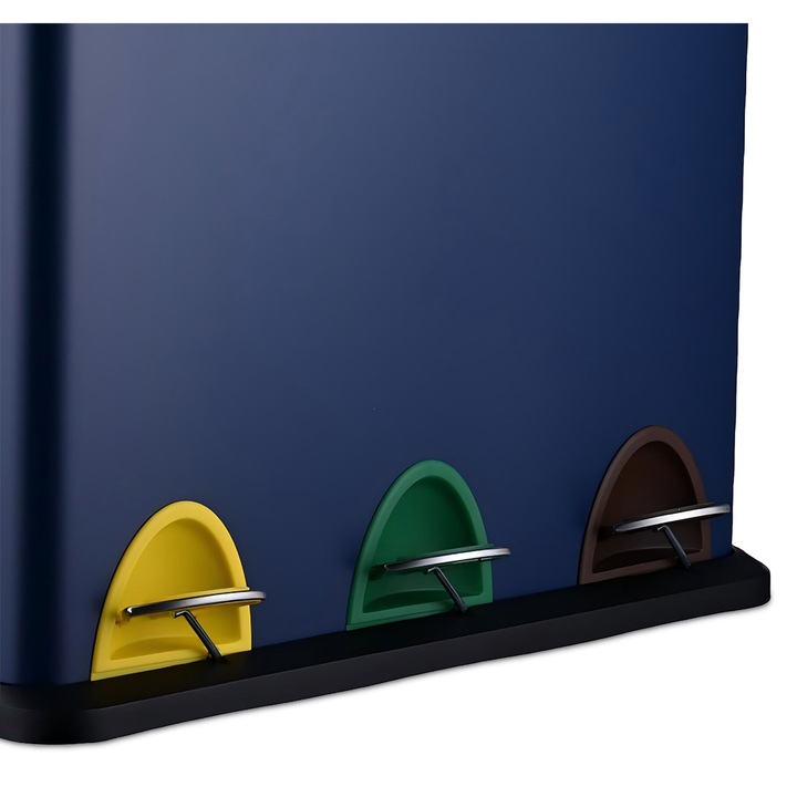 Cos de gunoi Relaxdays, cu 3 compartimente, 3x8 l, albastru, total 24 litri