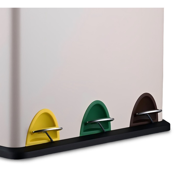 Cos de gunoi Relaxdays, cu 3 compartimente, 3x8 l, bej, total 24 litri