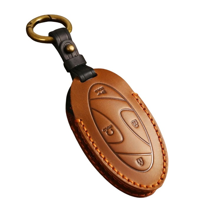 Husa cheie piele naturala AUTOTOB®, compatibila cu Hyundai, 7 butoane, maro