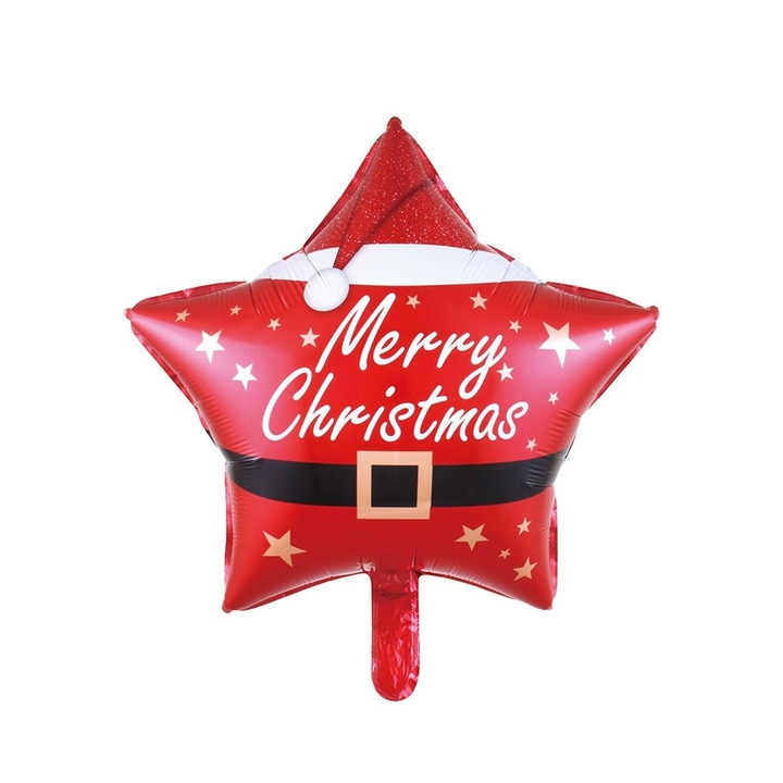 Balon Stea, Flippy, din Folie de Aluminiu, Tema Craciun Merry Christmas, 45 x 45 cm, Rosu