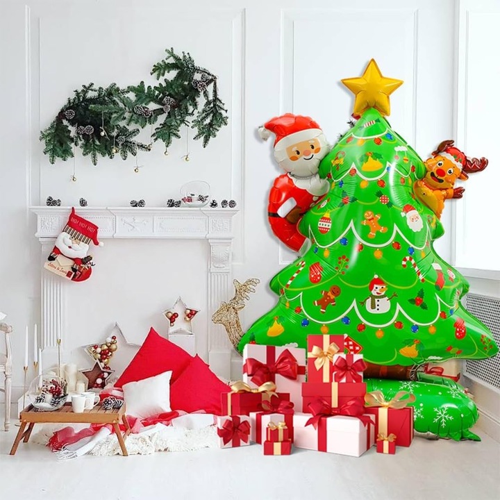 Balon Brad, Southern Sky, din Protectie ecran de Aluminiu, Tema Craciun, 62 x 34 x 117 cm, Baza Stabila, Verde