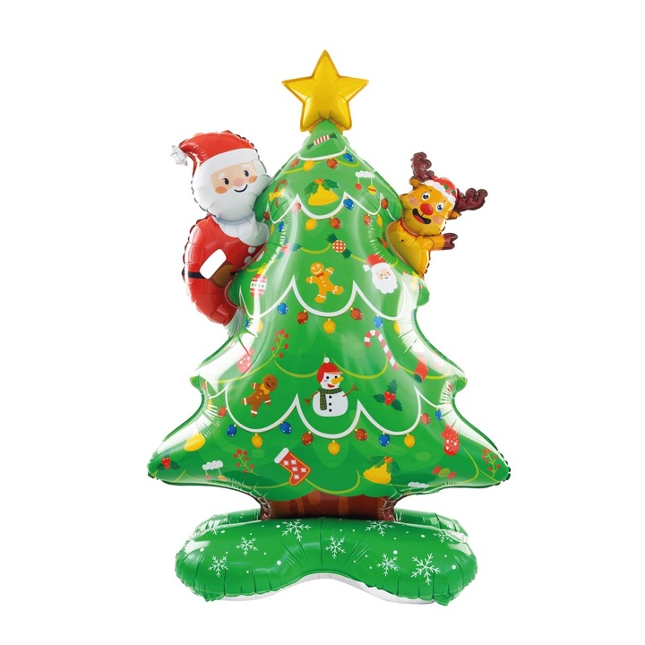 Balon Brad, Flippy, din Folie de Aluminiu, Tema Craciun, 62 x 34 x 117 cm, Baza Stabila, Verde