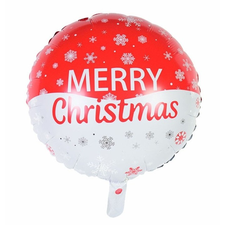 Balon Rotund, Flippy, din Folie de Aluminiu, Tema Craciun Merry Christmas, 44.5x53 cm, Rosu