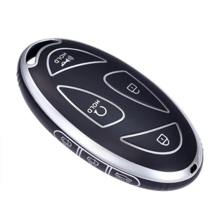 Husa cheie, AUTOTOB®, TPU, compatibila cu Hyundai, 7 butoane, negru/argintiu