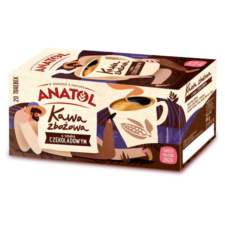 Cafea din cereale Anatol, 84g, aroma de ciocolata, ambalaj tip plic
