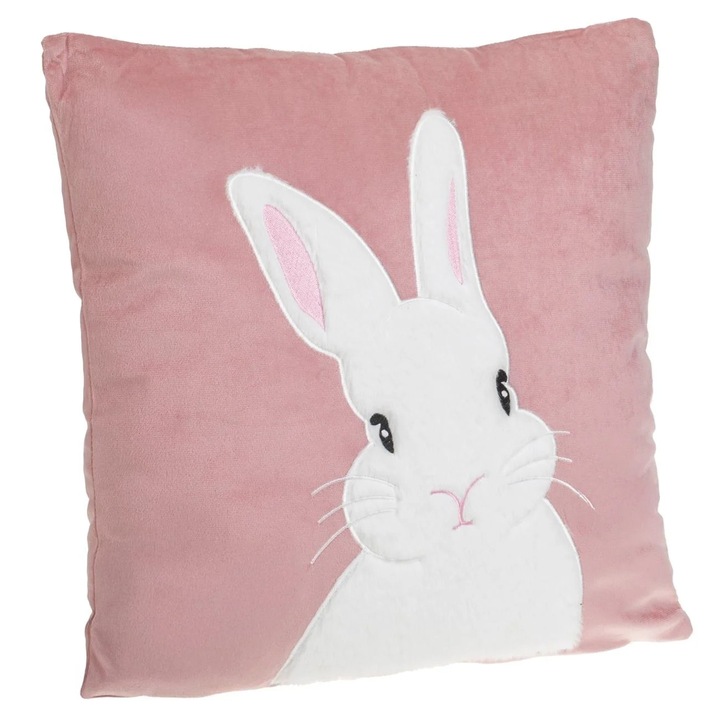 Díszpárna Húsvéti Bársonyos Rózsaszín Nyuszi Mintás 42x42cm Tavaszi