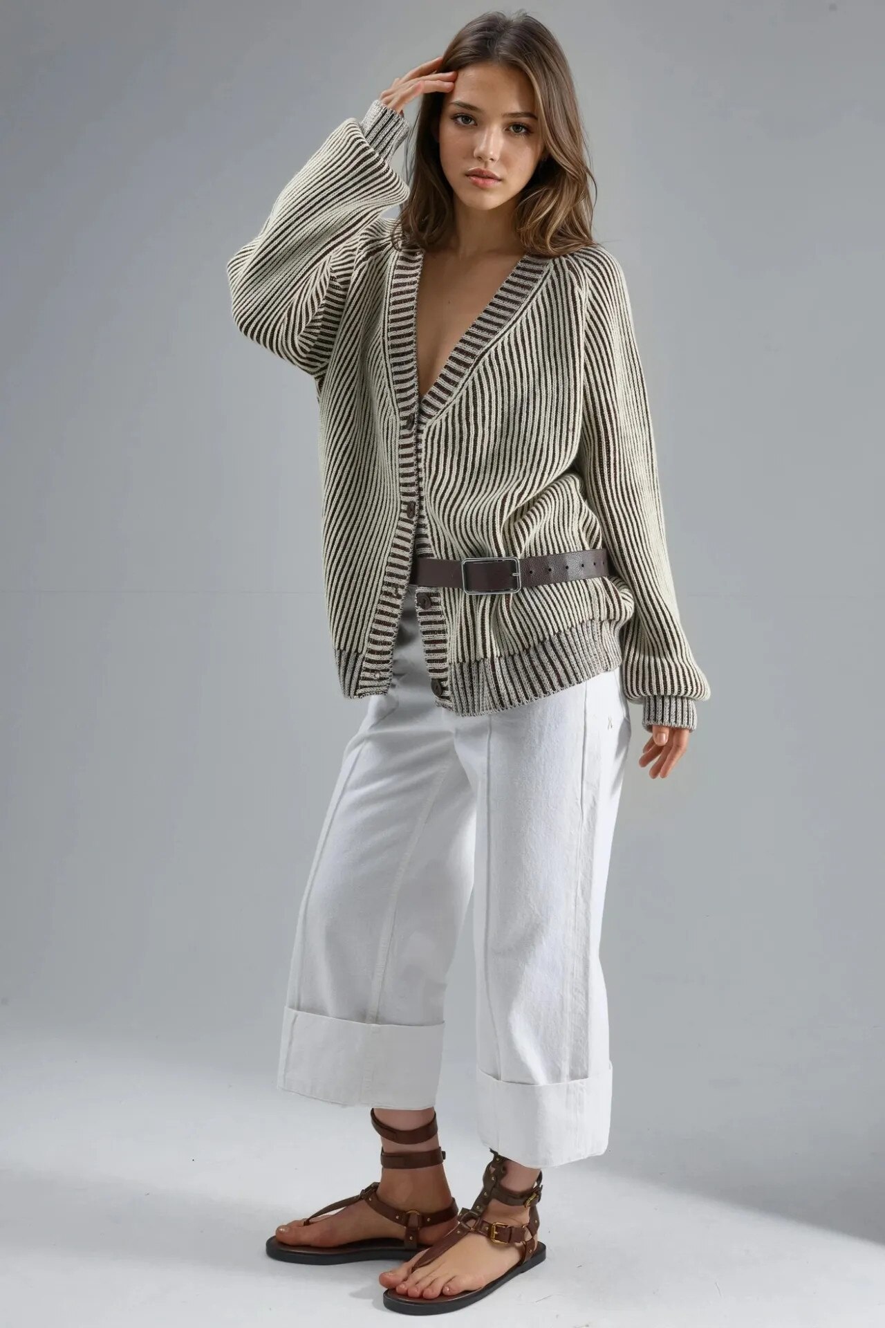 Cardigan tricotat supradimensionat MyFashion, imprimeu zebra