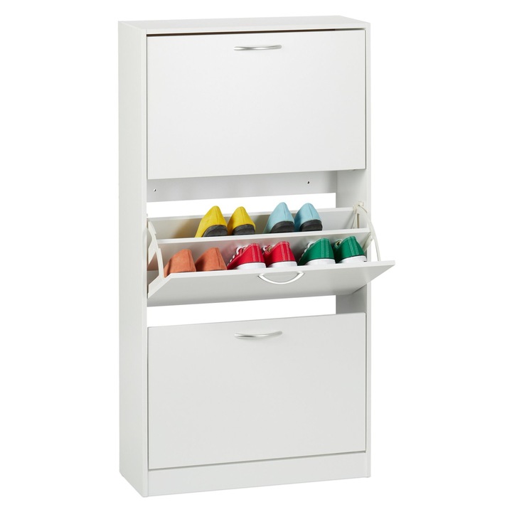 Pantofar Relaxdays, cu 2 sertare, alb, 116 x 60 x 24 cm, din MDF, pentru 15 perechi