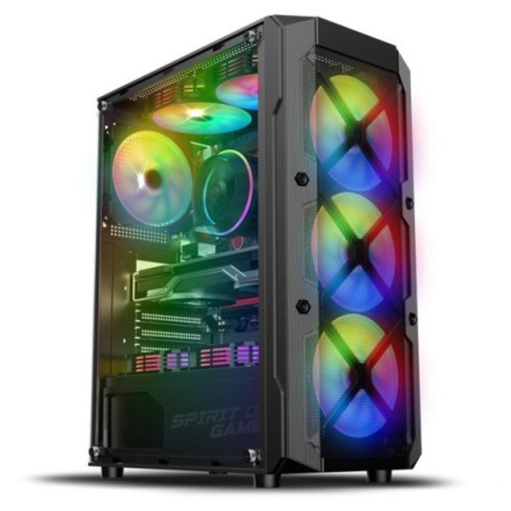 Carcasa Spirit Of Gamer Rebel XT, sticla securizata, RGB, neagra, 485x400x245mm