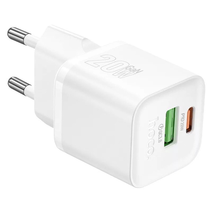 Incarcator Hoco N65 Ingenious PD20W+QC3.0 USB-C, USB-A, 20W, Alb