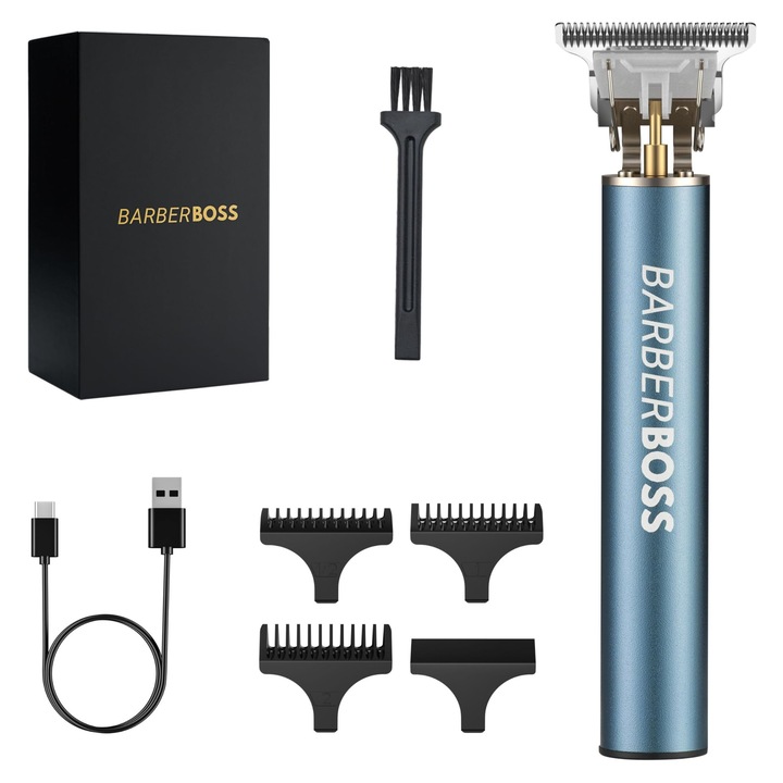 Trimmer Barberboss si tuns fara fir pentru barbati, Trimmer de precizie pentru tuns, tuns detaliu pentru barba, par, Set complet de ingrijire pentru barbati