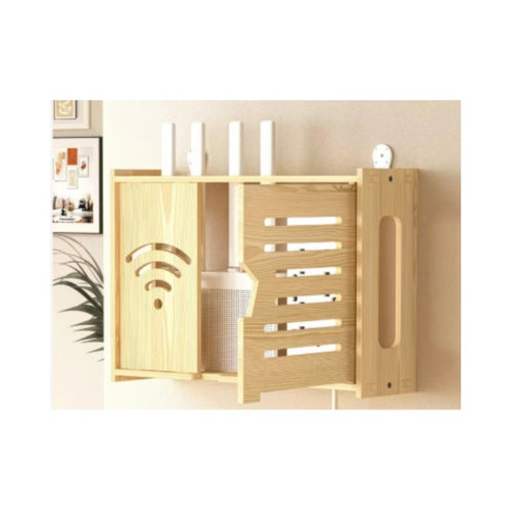Raft pentru router wireless, Infinitara, lemn, 340x240x100 mm, montabil pe perete