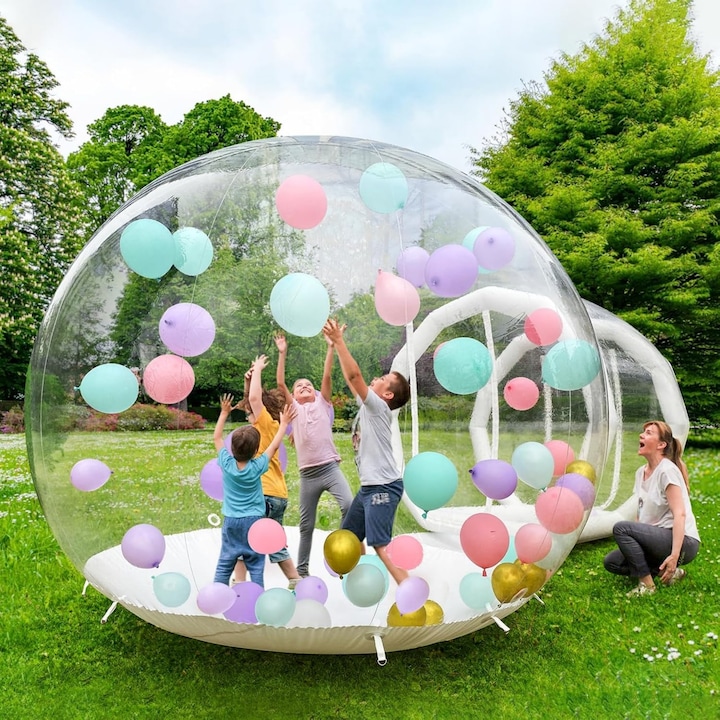 Cort Bubble House Seabeloom, 3m diametru x 2.4m inaltime, set complet cu blower, design transparent