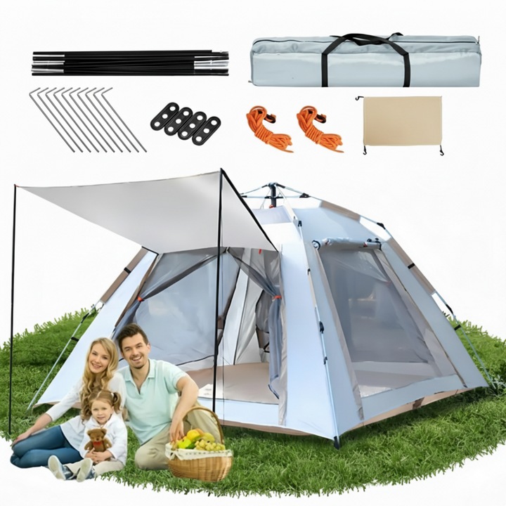Cort camping Seabeloom pentru 6 persoane, 2 feronerie, 2 usi, 94.5x94.5x61 inch, impermeabil, cu vestibul