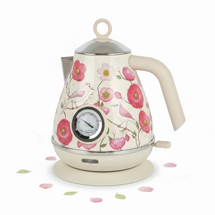 Fierbator electric Seabeloom, 2000W, capacitate 1.8L, inox 304, fara BPA, oprire automata, model floral, fara fir