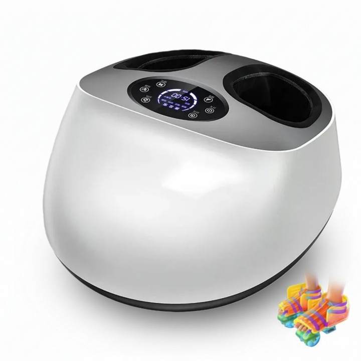 Aparat de masaj pentru picioare, Seabeloom, pentru relaxare picior si talpa, beneficii reflexoterapie, circulatie Imbunatatita, role masat talpi si presopunctura, cu incalzire, compresie si telecomanda, 9 moduri de masaj, pentru acasa, birou