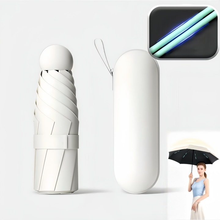 Umbrela pliabila Seabeloom, cu filtru uv, Mini umbrela de calatorie pentru poseta cu carcasa Protectie solara UV compacta mica Umbrela de buzunar usoara pentru femei, copii si barbati