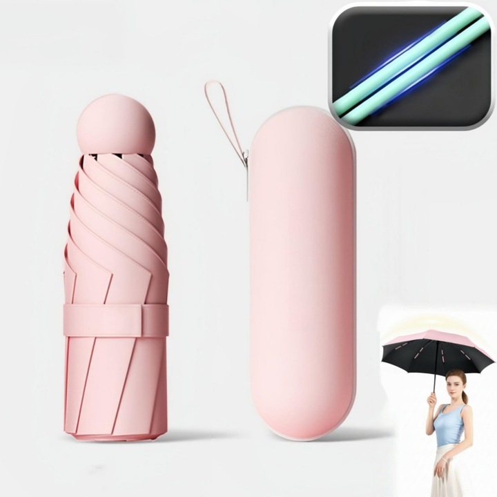 Umbrela pliabila Seabeloom, cu filtru uv, Mini umbrela de calatorie pentru poseta cu carcasa Protectie solara UV compacta mica Umbrela de buzunar usoara pentru femei, copii si barbati
