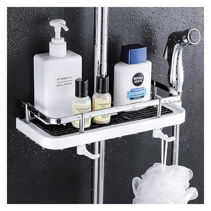 Raft pentru sina de dus, 15.5x29 cm, plastic, alb/negru, detasabil