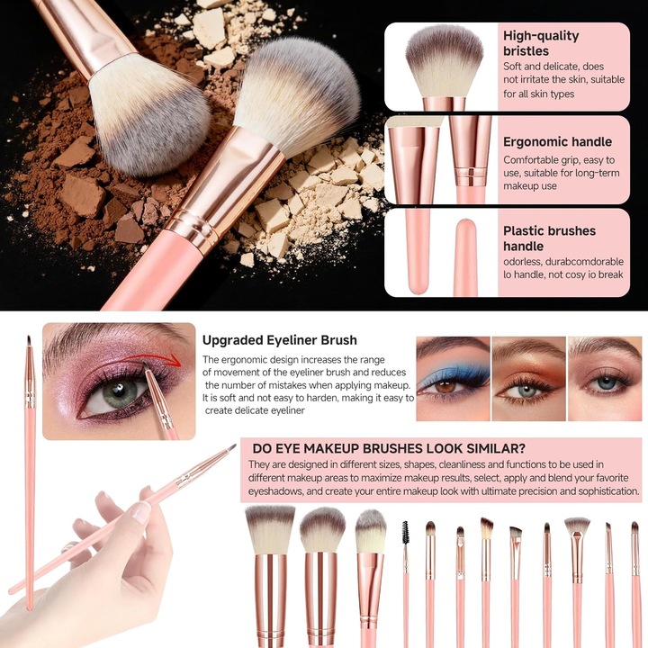 Set 70 pensule machiaj Excitat, bureti si accesorii, ultra-moale, multicolor