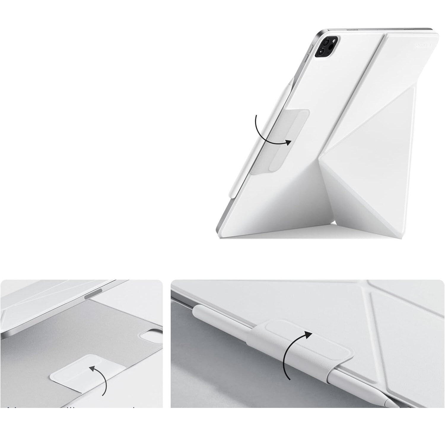 Etui protectie pentru iPad Pro 13 2024, PITAKA MagEZ Folio 2, alb, ultrausor, multiple unghiuri de vizionare