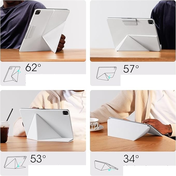 Etui protectie pentru iPad Pro 13 2024, PITAKA MagEZ Folio 2, alb, ultrausor, multiple unghiuri de vizionare