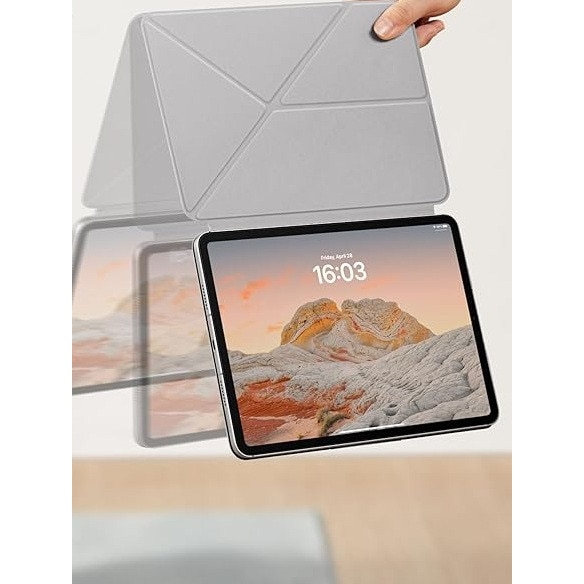 Etui protectie pentru iPad Pro 13 2024, PITAKA MagEZ Folio 2, alb, ultrausor, multiple unghiuri de vizionare