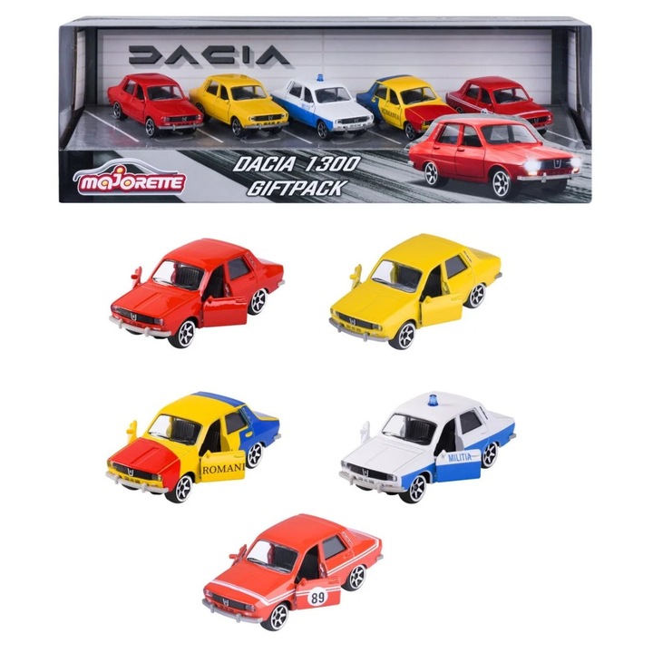 Set masinute Dacia 1300, Simba, 5 modele, metalice, scara 1:64, pentru copii 3 ani+