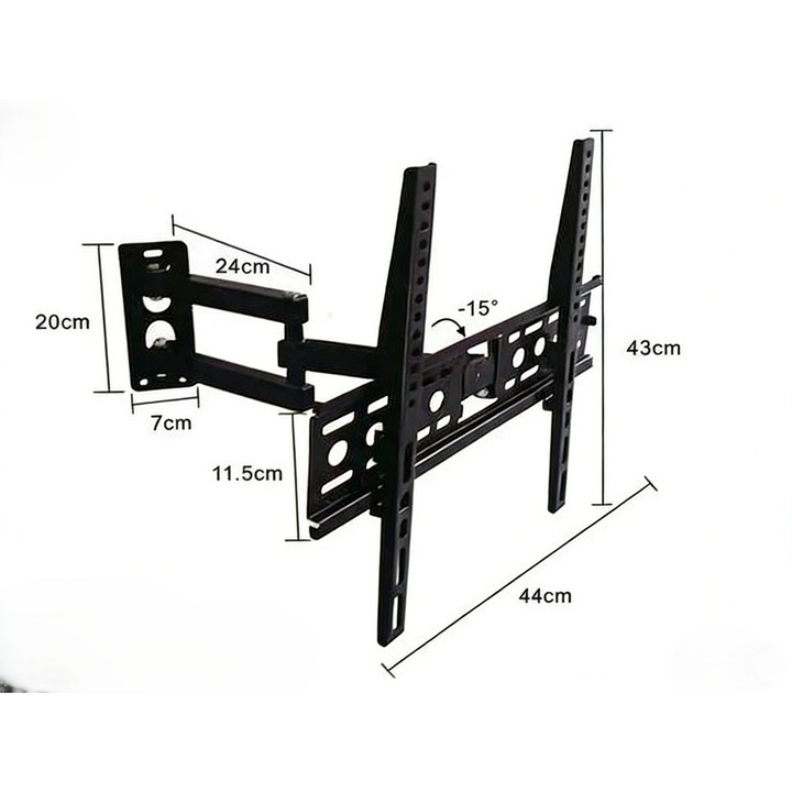 Стойка за стена за телевизор Elworld, телескопична и въртяща се, черна, 32-70 инча, 44x43 см