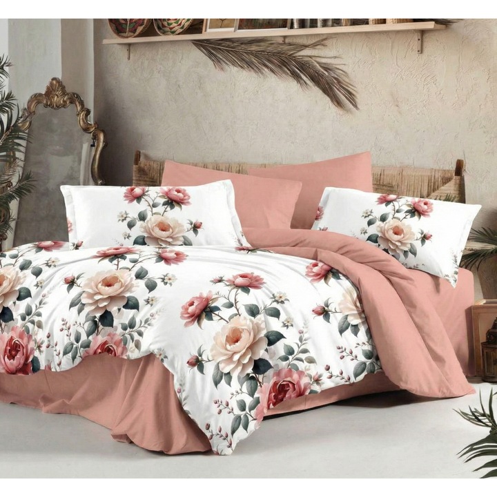 Dupla ágynemű garnitúra Finet pamut 6 részes, fehér/téglavörös, matrachuzat 160x200cm vagy 180x200cm, paplan 200x230cm, párnahuzatok 50x70cm és 70x70cm