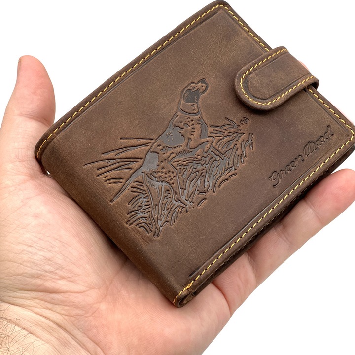 Portofel din piele naturala pentru barbati personalizat cu Ogar, 12x9,5x2 cm, Culoare Maro