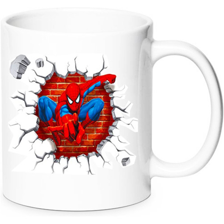 Cana Spider-Man 330ml, ceramica, design iconic, rezistenta la masina de spalat vase si cuptor cu microunde