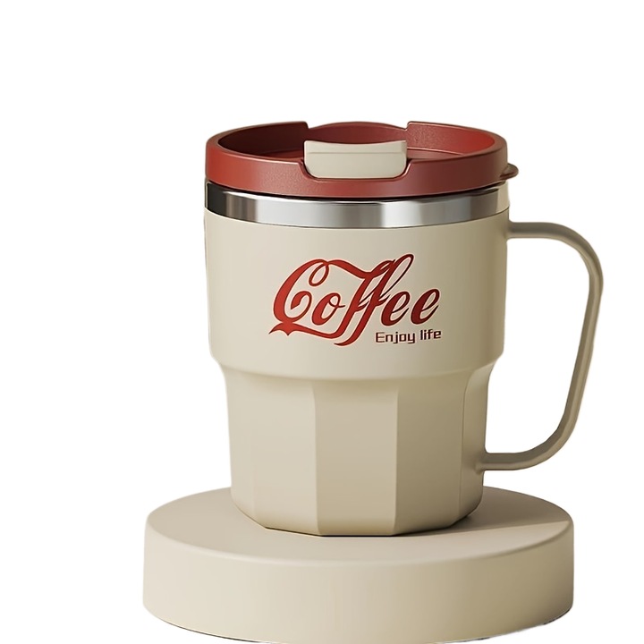 Cana termos 400ml, izolatie vid dubla, capac etans, alb-rosu