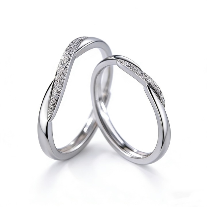 Inel cu design elegant din argint S925, CK, 2 buc, dimensiuni ajustabile 17-20 pentru barbati si 14-17 pentru femei, argintiu