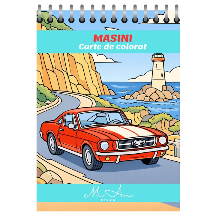 Carte de colorat Masini, 40 file, ilustratii variate, format A5, prindere cu spirala, Mian Design