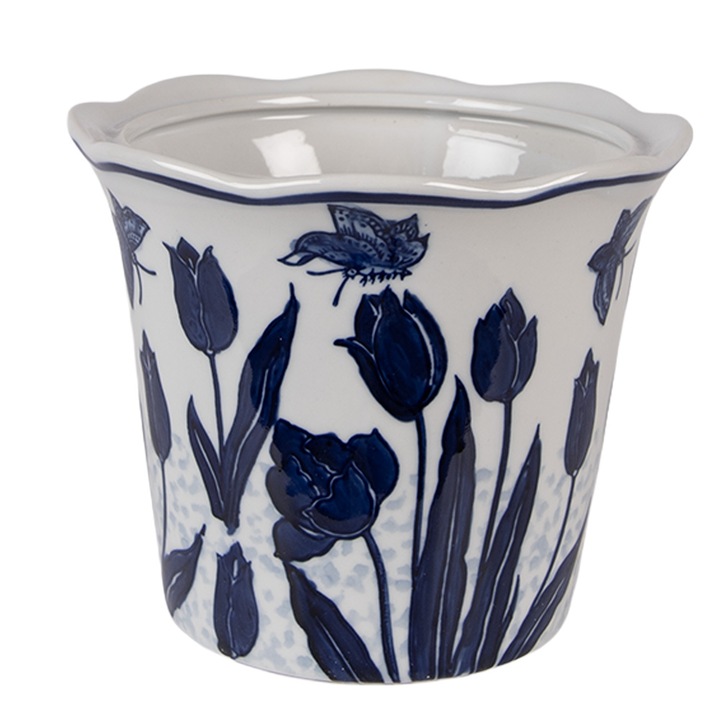 Ghiveci flori ceramica alba albastra Ø 21x16 cm