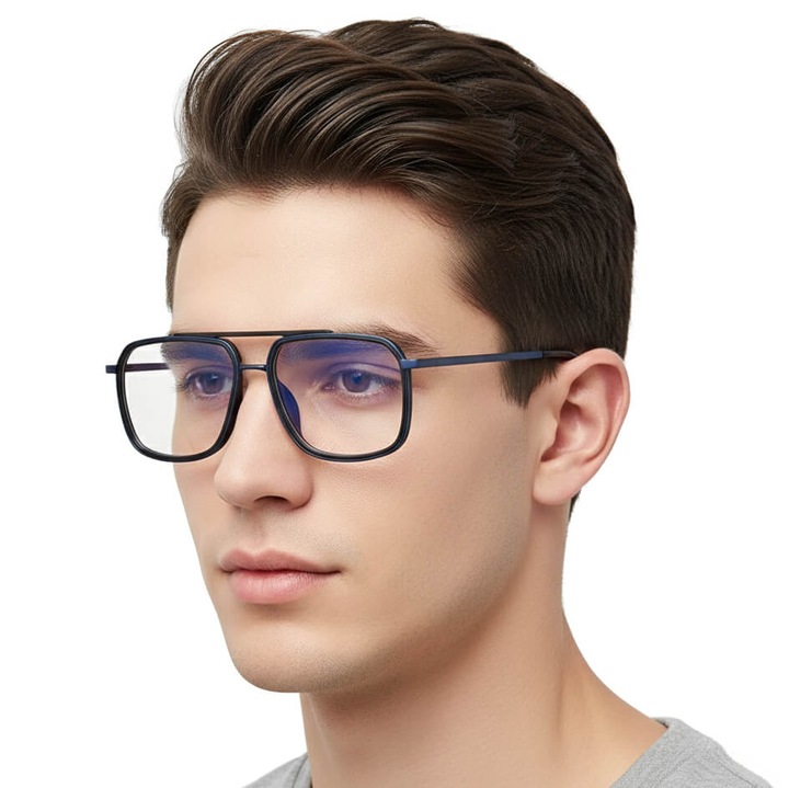 Ochelari de vedere unisex, Stylion, model 25120E, cu filtru de lumina albastra, granat si negru, dimensiuni 13.5x4.8cm, set complet.
