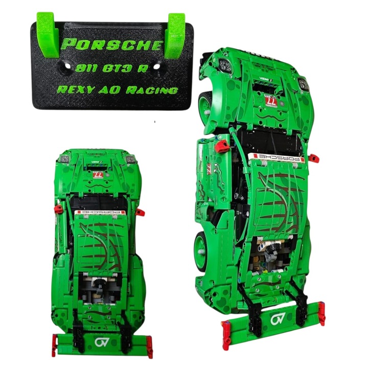 Стенен държач за комплект LEGO Technic 42224 Porsche 911 GT3 R REXY AO Racing, PETG материал, лесен монтаж
