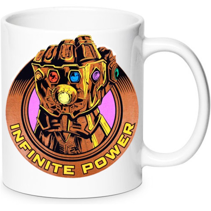 Cana ceramica Thanos Marvel 330ml, design No5, rezistenta la masina de spalat vase si cuptor cu microunde, set pentru fani