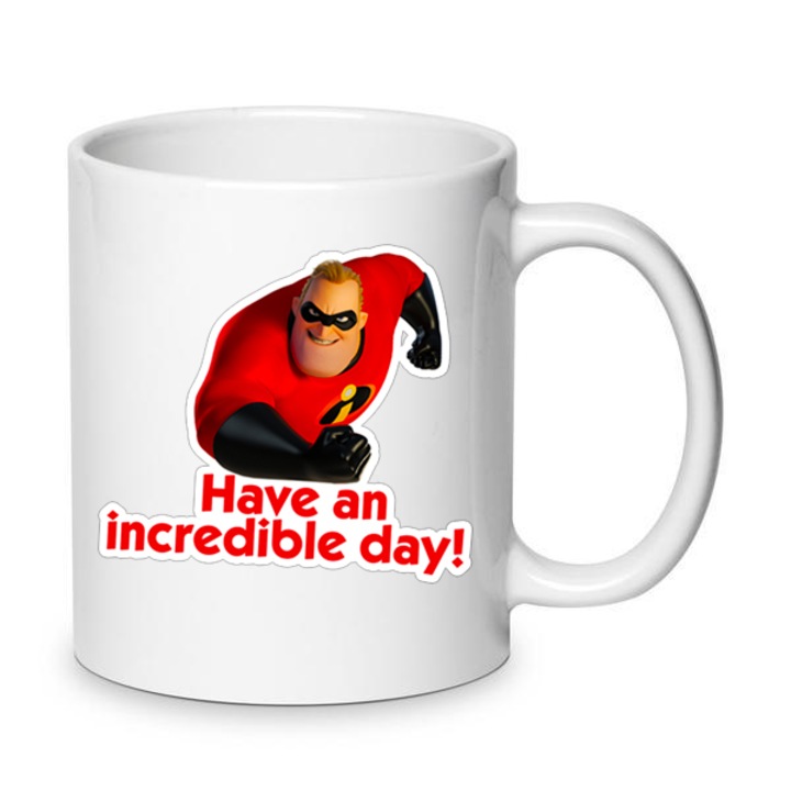 Cana ceramica The Incredibles 330ml, design No3, rezistenta la masina de spalat vase si cuptor cu microunde, finisaj lucios